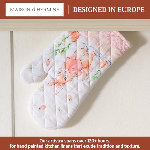 Maison d'Hermine Oven Gloves 100% Cotton Oven Mitt (013 - Bunny Party / 7.5" x 13" (Oven Mitt))