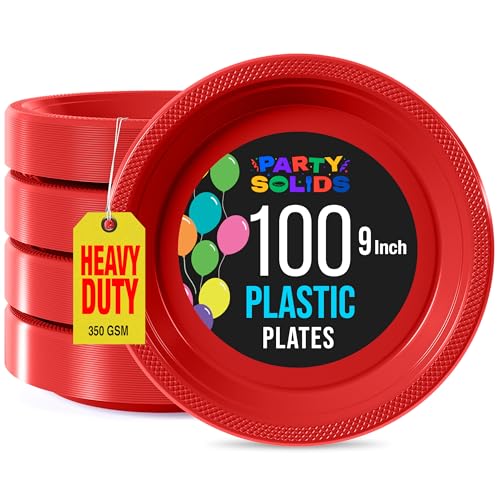 Sturdy Red Plastic Plates 9" Party Plates 100 Pcs (9 inch / Red)