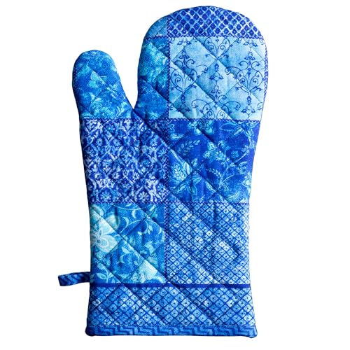 Maison d'Hermine Oven Gloves 100% Cotton Oven Mitt (027 - Indigo Love / 7.5" x 13" (Oven Mitt))