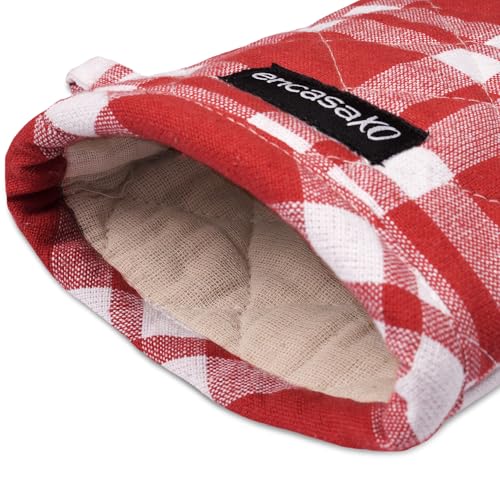 Oven Mitts Heat Resistant Kitchen Gloves (Oven Gloves / Franca Red Checks)