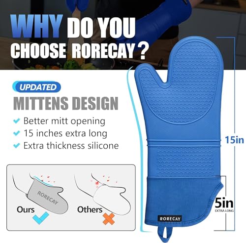 Silicone Oven Mitts and Pot Holders Sets (Blue)