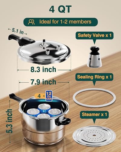 Pressure Cooker Stainless Steel 4 Qt (4 Quarts)