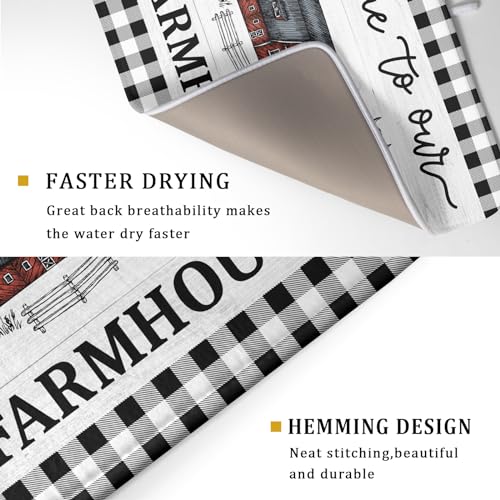 Farmhouse Barn Dish Drying Mat 18x24 Inch Cow Rooster Absorbent Microfiber Dish Drainer Rack Pad Bottles Protector for Kitchen Counter (farm barn / 18" x 24")