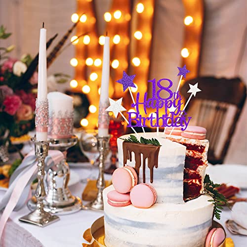 Purple Silver 18th Birthday Cake Topper with Glittery Stars (7 Count)