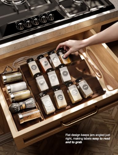 Acacia Wooden Spice Rack Organizer for Cabinet (Walnut / Pack 4)
