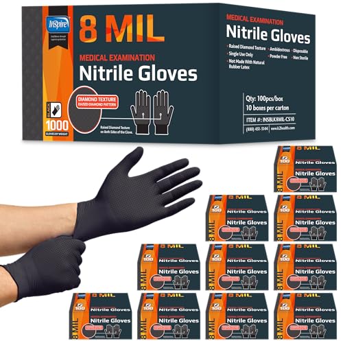 8 Mil HEAVY DUTY Stretch Nitrile Black Gloves Disposable Latex Free (Small)