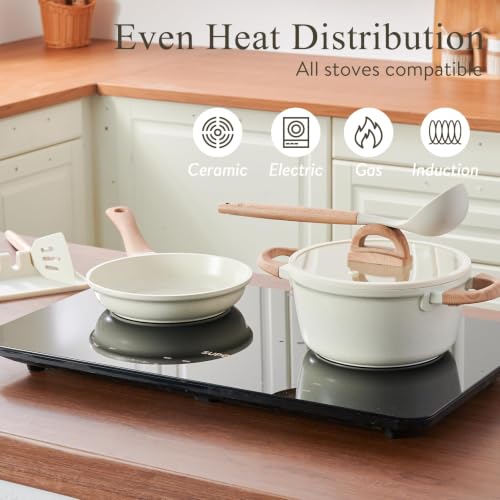 22 Piece Ceramic Cookware Set with Utensils (White)