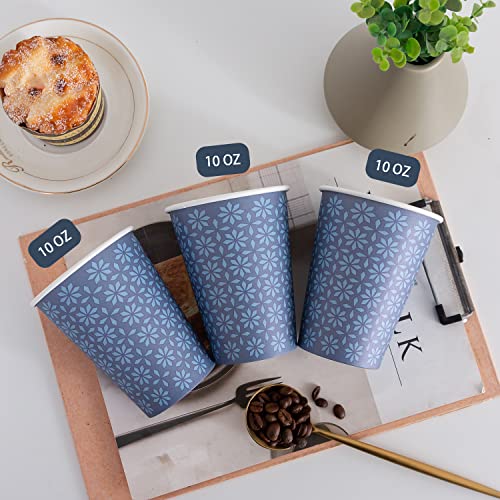 240 Pack Paper Cups 10 oz Bulk Disposable Coffee Cups Navy Floral (Navy / 10 oz-240)