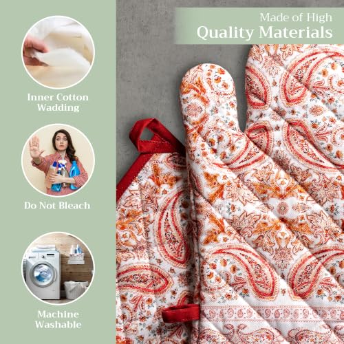 100% Cotton Oven Mitt & Pot Holder Set (055 - Orient / 7.5" x 13" & 8" x 8" (Oven Mitt & Pot Holder))