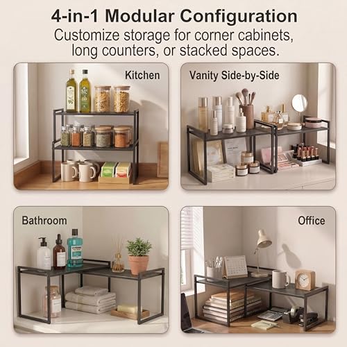 Stackable Kitchen Cabinet Organizer Shelves Pantry Rack Set of 2 (Charcoal Black / 12.6‘’ W)