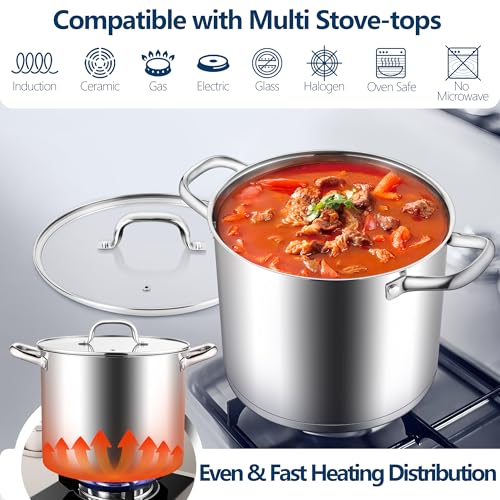 10 Quart Pot Stainless Steel Stock Cooking Pot with Glass Lid for Soup Canning Stewing Simmering