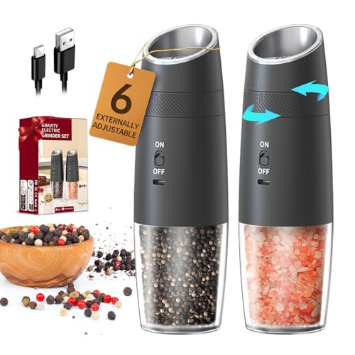 Gravity Electric Salt and Pepper Grinder Set Rechargeable Automatic Pepper and Salt Shakers with LED Light (Rechargeable / Black Pro)