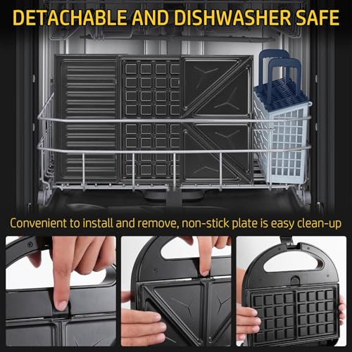 3-in-1 Waffle Maker with Removable Plates, Sandwich Maker