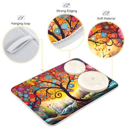 Abstract Tree Dish Drying Mat for Kitchen Counter Absorbent Microfiber Drying Pad (16" x 18")