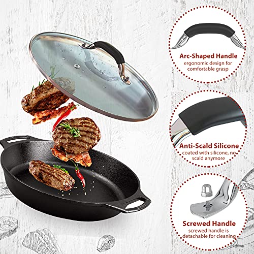 12 Inch Tempered Glass Pot Lid Compatible with 12” Lodge Cast Iron Skillets and 7 Quart Dutch Ovens (12 INCH)