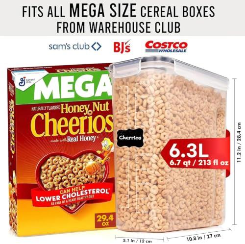 2 Pack (6.3L / 213OZ) EXTRA Large Airtight Food Storage Cereal Containers for Bulk Food Storage BPA-Free Plastic Container, Pantry Organization and Canister for Rice, Pasta, Sugar & Flour (Black)