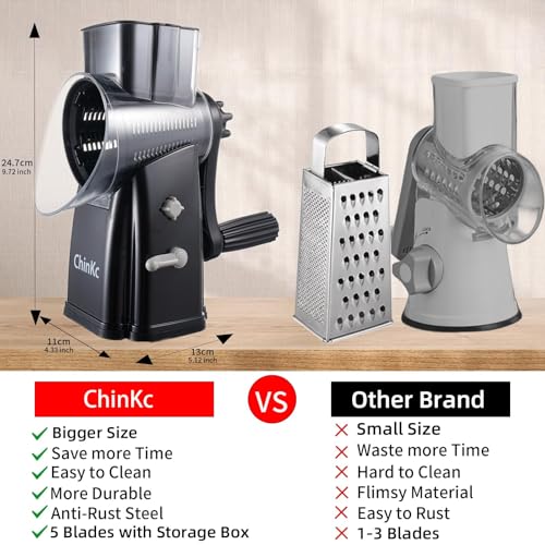 Upgrade Rotary Cheese Grater Shredder with Handle (Black)