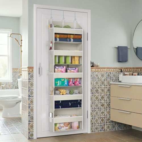 Over the Door Organizer Over the Door Shoe Organizer with 5 Front & 10 Mesh Side Pockets (Beige)