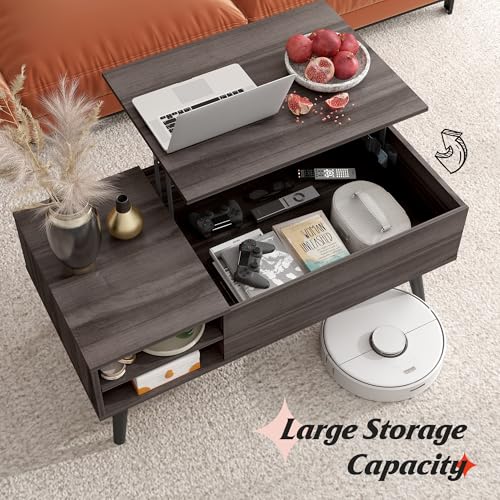 Lift Top Coffee Table with Hidden Storage (Ash_black / 39" with Shelf)