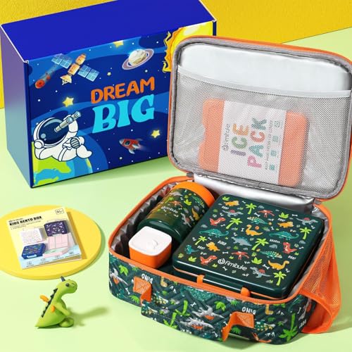 Kids Bento Snack Lunch Box with Thermo Insulated Toddler Lunch Bag