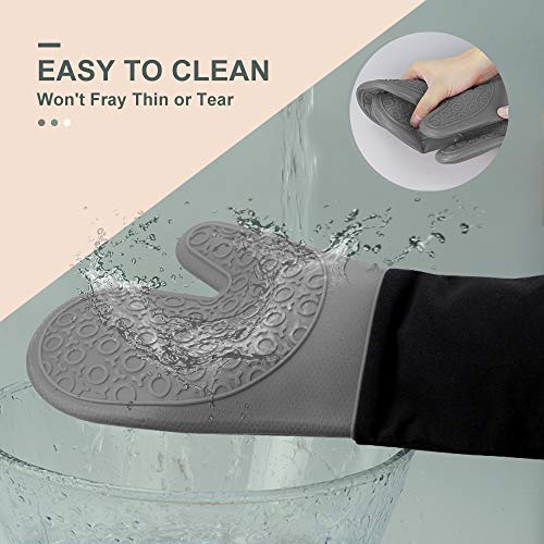 Silicone Oven Mitts (Grey & Black / 14.6in Oven Mitts)
