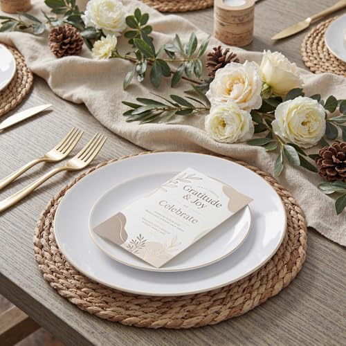 200PCS Gold Plastic Plates (White and Gold / 200 count)