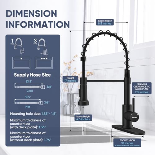 Black Kitchen Faucet with Pull Down Sprayer (Matte Black)