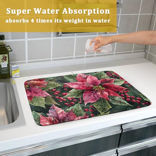 Winter Floral Dish Drying Mat (Holly Berries 4722 / 24" x 18")