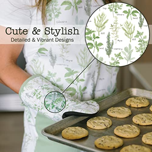 Heat Resistant Designer Kitchen Oven Mitts with Neoprene Non (Green Herbs)