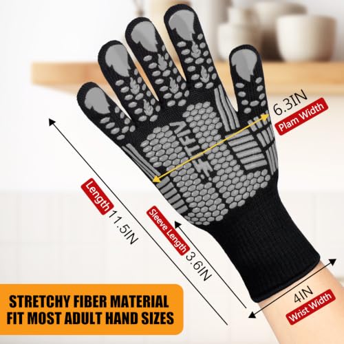 BBQ Gloves 1472°F Heat Resistant with Silicone Grip Oven Mitts (Gray / Short (Glove L 11.51" × Palm W 6.33"))