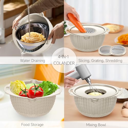 4 1 Colander with Bowl & Spoons Set (Beige)
