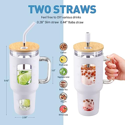 Glass Tumbler with Straw and Lid (White / 40 Ounces)