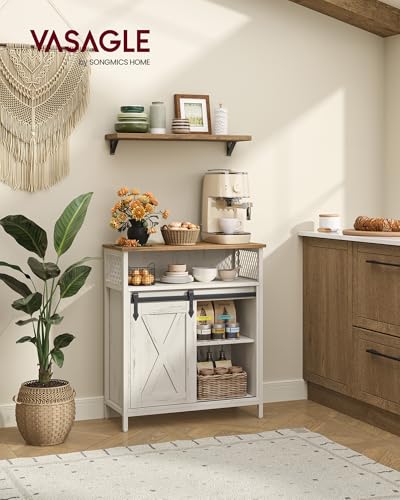Buffet Cabinet (Without Power Outlet and Light / 11.8"D x 27.6"W x 31.5"H / Rustic White + Honey Brown)