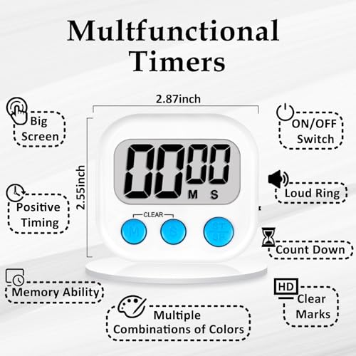 Digital Kitchen Classroom Timers for Kids Cooking 12pcs Wht Blu Pk
