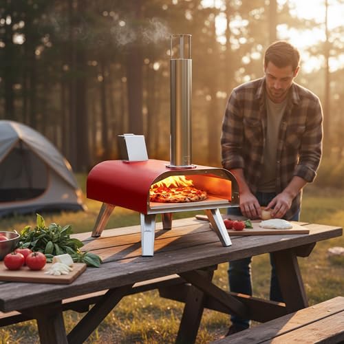 12" Multi Fuel Outdoor Pizza Oven Reach up to 1110℉ (Red)