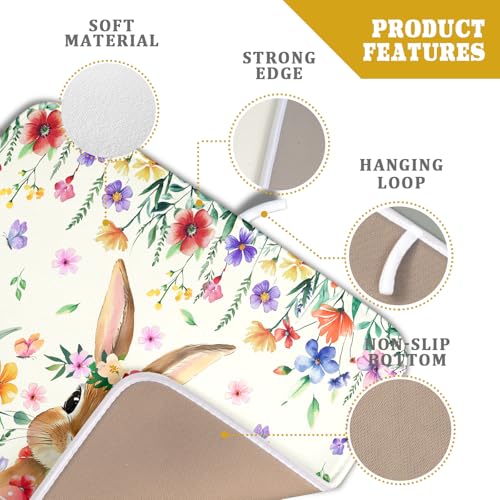Easter Rabbit Dish Drying Mat Spring Flower Dish Drainer Rack Mats 16x18 inch Absorbent Microfiber Fast Dry Pad Kitchen Counter Accessories (Easter Rabbit Floral / 16" x 18")
