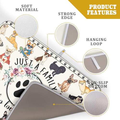 Dog Family Dish Drying Mat Cartoon Pet 18 X 24 in Absorbent Printed Drying Pad for Dog Lover (Dog Family White / 24" x 18")
