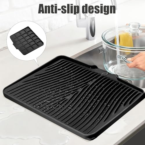 Silicone Dish Drying Mat for Kitchen Counter (Black-1pc / 20" x 15")