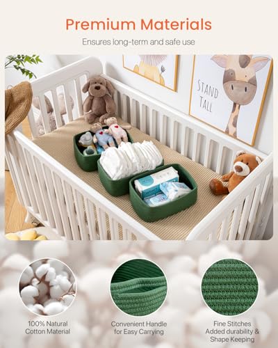 Small Woven Storage Basket for Organizing (Green / 12"L x 8"W x 4.5"H)