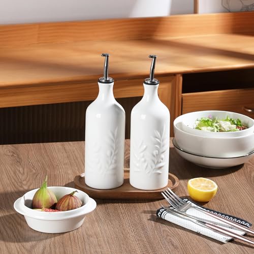 Sweejar Ceramic Olive Oil Dispenser Bottle (White White / 20 oz, Set of 2)