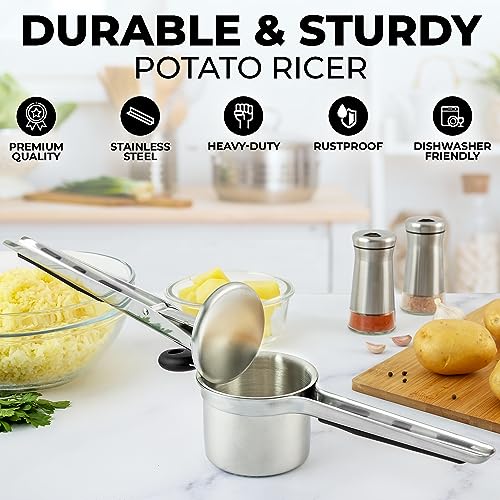 Premium Large 15oz Potato Ricer With 3 Interchangeable Discs