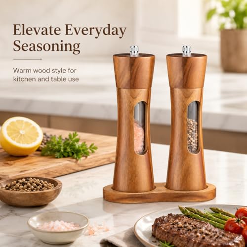 2 Pcs Wooden Salt and Pepper Grinder Set