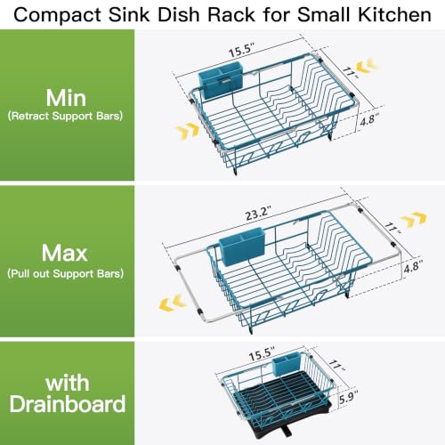 Blue Dish Drying Rack in Sink with Drainboard and Utensil Holder (Blue / For 12"-30"w Sink, with Drainboard)