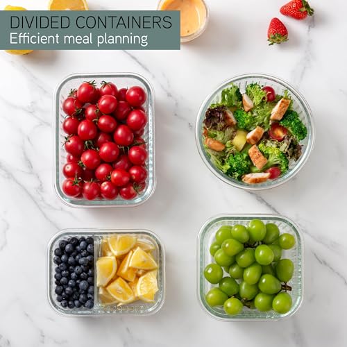 Premium 32 Pc. Borosilicate Glass Food Container Set with Dividers (Fluted Ombre Green)