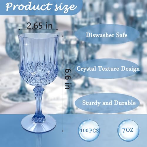 100Pack Plastic Wine Glasses (Blue)