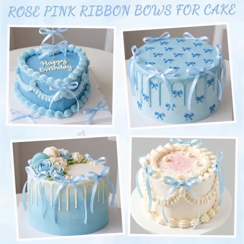 30 Pack Bow Cake Toppers Light Blue Ribbons Bows for Cake (Blue)
