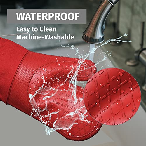 Extra Long Silicone Oven Mitts and Pot Holders (Oven Mitts Set / Red)