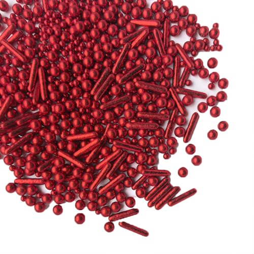 Sprinkles Red Pearl Sugar Candy Mix Size Baking Cake Decorations Cupcake Toppers Celebrations Shaker Jar Wedding Shower Party (4.2 Ounce)