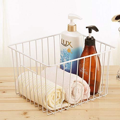 11'' Farmhouse Freezer Food Storage Organizer Baskets Modern Refrigerator Metal Wire Basket Bin with Built (White-6pack / 11''L X 10''W X 7''H)