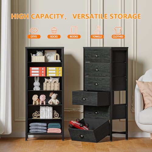 Black Dresser for Bedroom (Black Oak / 11.5"D x 16"W x 39.6"H (6 Drawers))